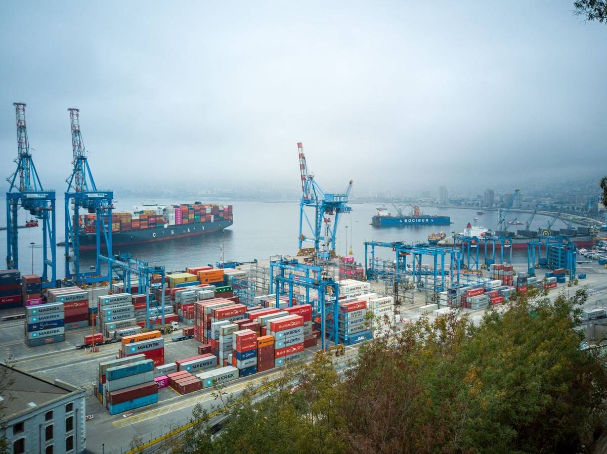 Container port from above, for shipping across Asia, the Middle East and China