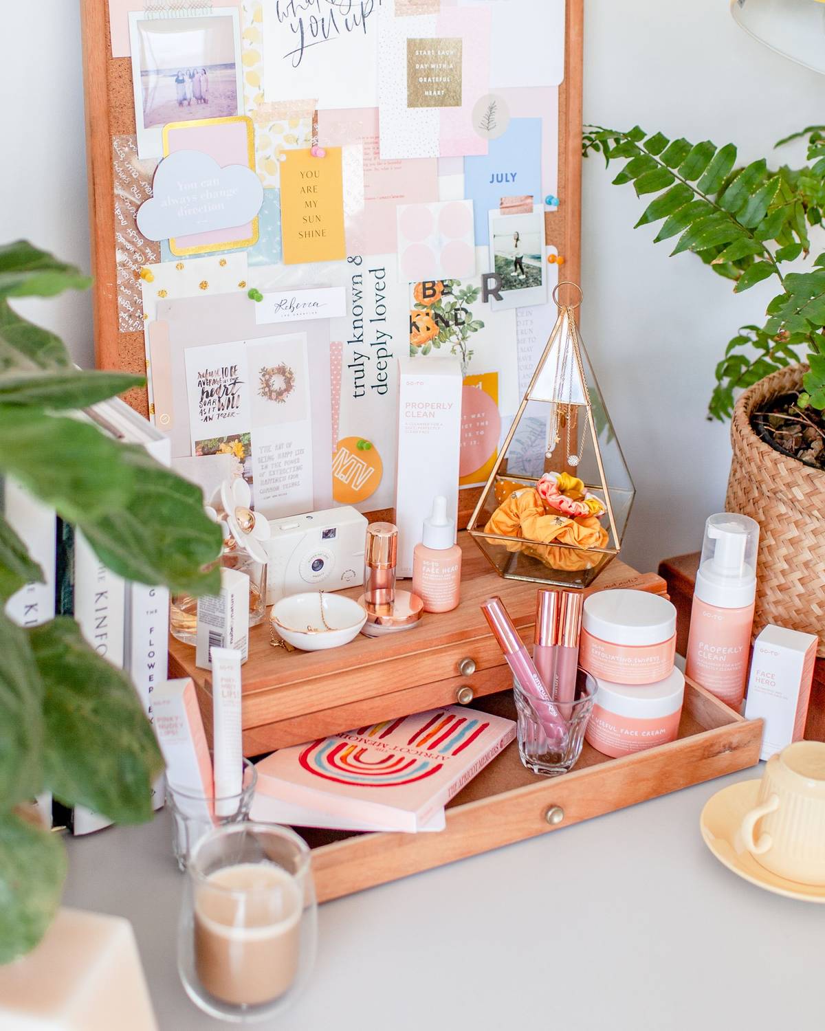 Gift hamper crate filled with beauty and lifestyle products